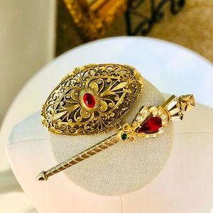 Vintage Ornate Red Filigree Scepter Brooch lot
